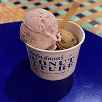 Taro and Hojicha scoops  at Coconut Culture in Bangkok