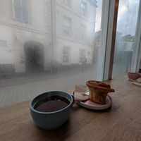 Coffee and cinnamon bun at Yonder   in Keswick