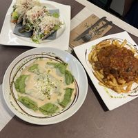 Cheese optional. Tacos, tortellini and portobello burgerrs  at El Palaciu Pintu in Cangas De Onis