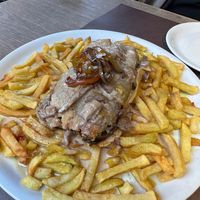 Vegan cachopo. So good. Even with two people working on this, we took away leftovers. at El Palaciu Pintu in Cangas De Onis