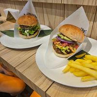 Teriyaki avocado burger and Mexican chili burger at Earthful Cafe Tokyo in Tokyo