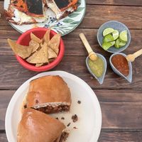 Cubana torta and pambazo  at Supercito y Tacos Veganos in Mexico City