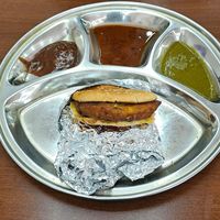 Aloo tikki burger at Auntie's Chai Khana in East London