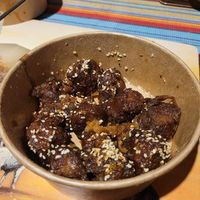 Honey soy “chicken” - half eaten so portions are big!!  at JR Vegan Thai Restaurant in Nambour