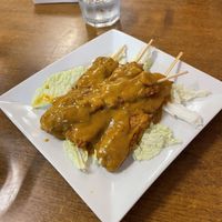 Chicken skewers with peanut sauce   at JR Vegan Thai Restaurant in Nambour