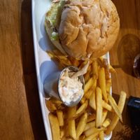 Vegan Burger with Chips. at The Pen And Pencil in Manchester