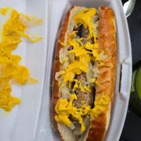Vegan bratwurst in Pretzel bun at The Distinguished Wien in Mooresville