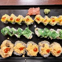 Volcano, veggie lover’s, hugged roll salmon (vegan)  at Kotobuki in Norfolk