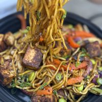 Yakisoba noodles with marinated tofu  at Vital Creations Vegan Bistro in Seattle