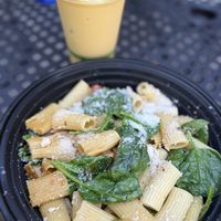 Pasta Florentine with Vegan Chick’n 😋 and the Off Shore smoothie!  at Vital Creations Vegan Bistro in Seattle