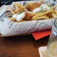 Fries with peanut sauce at Cafe Extrablatt in Leverkusen