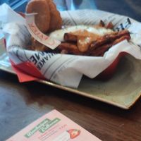 Sweet potato fries with vegan croquettes/nuggets at Cafe Extrablatt in Leverkusen