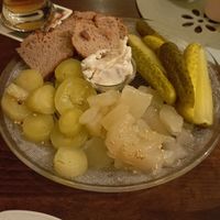 Pickle platter with vegan schmalz at Strubel's Gasthaus & Pension in Luebbenau