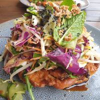Vegan okonomiyaki pancake at Earthly Pleasures Cafe in Belgrave