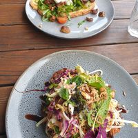 Okonomiyake and mushroom bruschetta at Earthly Pleasures Cafe in Belgrave