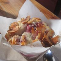 Raspberry and coconut muffin (vegan) at Earthly Pleasures Cafe in Belgrave