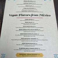 Vegan menu as of February 2024  at La Perla in Playa Del Carmen