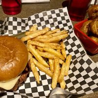 Vegan Caprese Pesto Beyond Burger with side of Fried Mushrooms—SO GOOD   at Tap House Grill in Norfolk