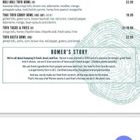 Menu options at Romer's - River District in Vancouver