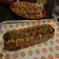 hot dog & tater tots   at Thundercat Pub + Diner in Glasgow