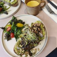 Veganised Avocado Toast and Golden Latte with oat milk at The Sixteen Twelve in Copenhagen