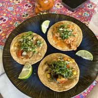 Very flavoursome tacos. 2 veggie and 1 vegan chicken (spicy)   at Mexican Vlend in A Coruna