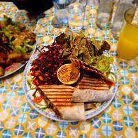 Garlic bread and wraps at Greedy Guts in Caen