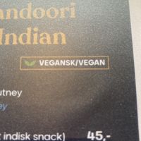 Clearly marked Vegan  at Royal Indian Restaurant in Aarhus