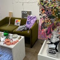 Inside - filled with artworks made by the 2 owners  at Stand Point in Fukuoka