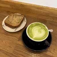 Matcha with oat milk and vegan banana bread .  at Good Mate  in Antibes