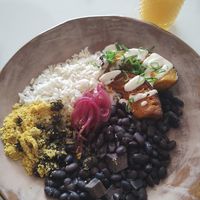 Daily special , feijão preto arroz branco , abóbora assada, farofa ala Brazil... at Porongo in Florianopolis