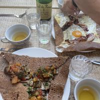 Vegan galette below and to the right is a meat and egg as it caters for those needs too   at Crêperie Bretonne  in Saint-tropez