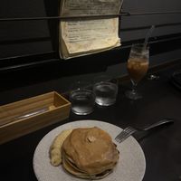 Peanut pancakes with banana  at anthrop. in Tokyo
