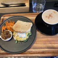 Egg sandwich with hot caramel chai   at anthrop. in Tokyo