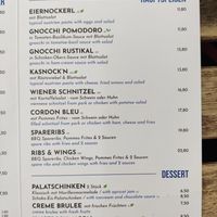 Menu at cafe camus in Vienna