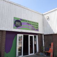 Entrance door to skate park and vegan cafe. at Doncaster Skate Co-operative in Doncaster