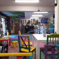 From cafe side looking over to the skate park counter etc. at Doncaster Skate Co-operative in Doncaster