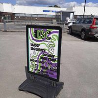 Vegan cafe sign (skate park and cafe is behind me as this photo is taken). at Doncaster Skate Co-operative in Doncaster