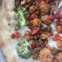 Small vegan shiitake mushroom pizza with added vegan sausage  at Two Boots Pizza in Jersey City