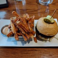 Black bean burger and yam fries at Benaras in Edmonton
