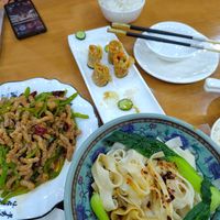 Fake shredded pork with pepper, rolls at Summer Radish Vegetarian Restaurant in Yinchuan