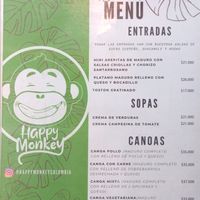 Menú en español - Entradas, Sopas y Canoas at Happy Monkey  in Villa De Leyva