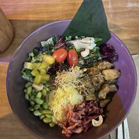 Vegan green day bowl with tempeh  at Mahalo in Tenerife