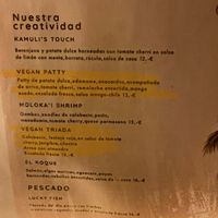 Menu in Spanish part 1 - 2 vegan options  at Mahalo in Tenerife