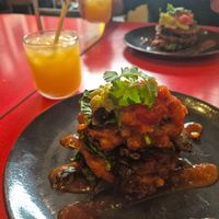 Vegan corn fritter at Modaks Espresso in Dunedin