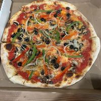 veggie pizza with vegan cheese  at Straight Brooklyn Pizza in Vancouver