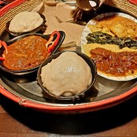 Vegane Platte & Okragericht mit Fufu at Die Maske Afrikas in Heidelberg