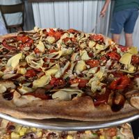 Silver fern vegan pizza at The Filling Station Microbrewery in Traverse City