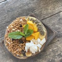 Mango smoothie bowl  at Next Level Cafe in Penida Island