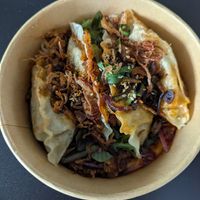 Vegan Gyozas with Chilli Oil Sauce at Sun and Moon Eatery in Launceston